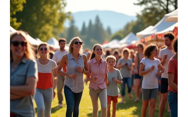 A vibrant community event in Delta, BC with families enjoying an outdoor festival