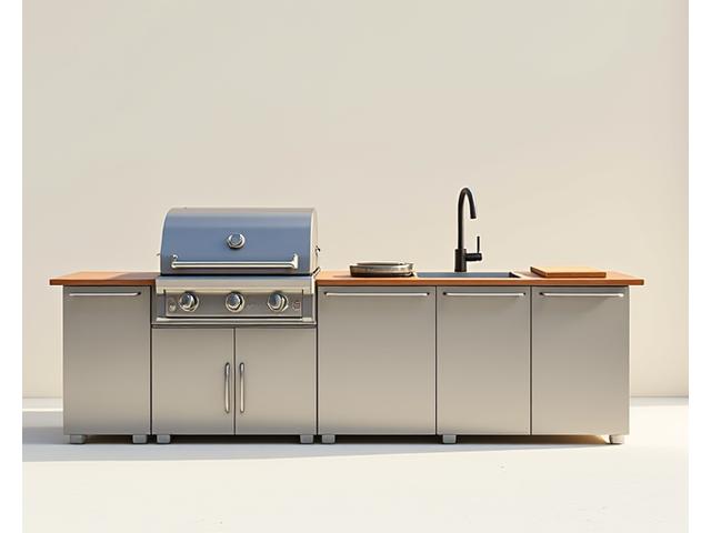 A visual representation of modular outdoor kitchen components neatly arranged, showcasing their versatility and customization.