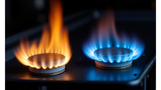 Before and after image of grill burners, showing clogged vs clean burners