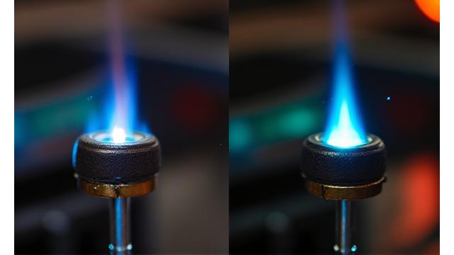 Before and after image of a grill ignition repair, showing spark from electrode