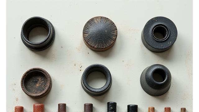 Image of various small, worn out grill parts next to their new replacements